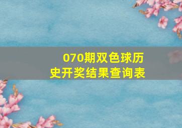 070期双色球历史开奖结果查询表