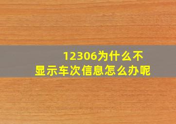 12306为什么不显示车次信息怎么办呢