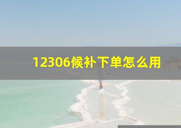 12306候补下单怎么用