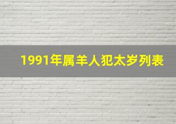 1991年属羊人犯太岁列表