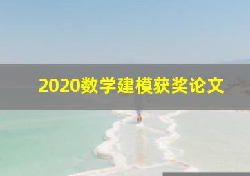 2020数学建模获奖论文