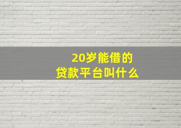 20岁能借的贷款平台叫什么