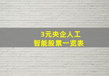 3元央企人工智能股票一览表