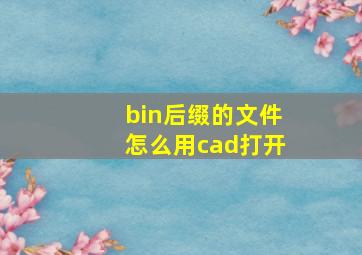 bin后缀的文件怎么用cad打开