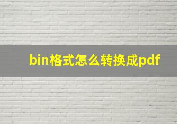 bin格式怎么转换成pdf