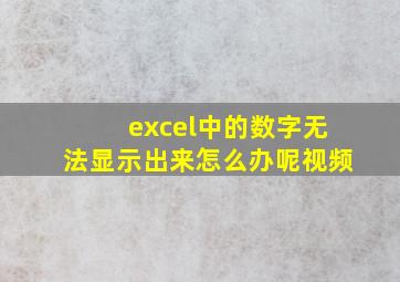 excel中的数字无法显示出来怎么办呢视频