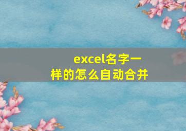 excel名字一样的怎么自动合并