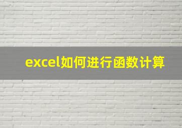 excel如何进行函数计算