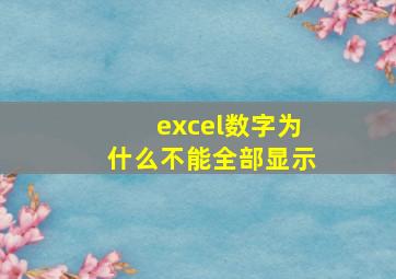 excel数字为什么不能全部显示