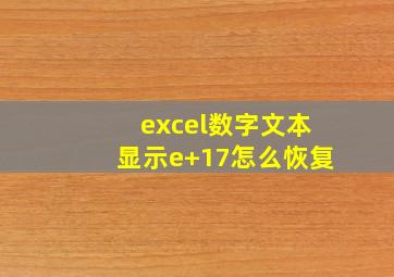 excel数字文本显示e+17怎么恢复