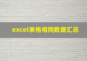 excel表格相同数据汇总