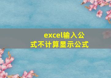 excel输入公式不计算显示公式