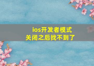 ios开发者模式关闭之后找不到了