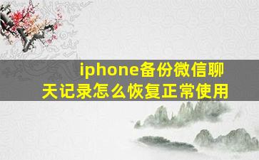 iphone备份微信聊天记录怎么恢复正常使用