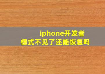 iphone开发者模式不见了还能恢复吗