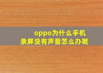 oppo为什么手机录屏没有声音怎么办呢