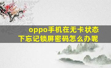 oppo手机在无卡状态下忘记锁屏密码怎么办呢