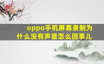 oppo手机屏幕录制为什么没有声音怎么回事儿