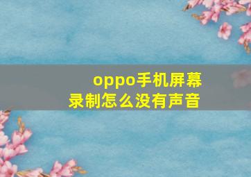 oppo手机屏幕录制怎么没有声音