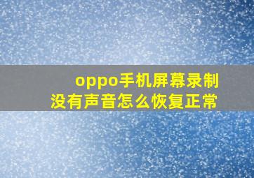 oppo手机屏幕录制没有声音怎么恢复正常