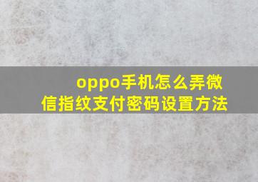 oppo手机怎么弄微信指纹支付密码设置方法