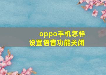 oppo手机怎样设置语音功能关闭