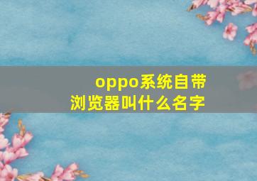 oppo系统自带浏览器叫什么名字