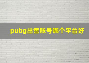 pubg出售账号哪个平台好