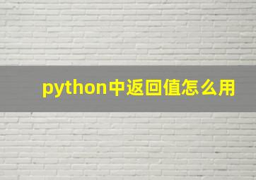 python中返回值怎么用