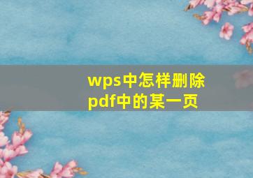 wps中怎样删除pdf中的某一页