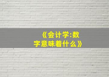 《会计学:数字意味着什么》