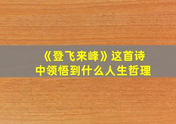 《登飞来峰》这首诗中领悟到什么人生哲理