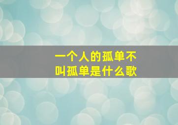 一个人的孤单不叫孤单是什么歌