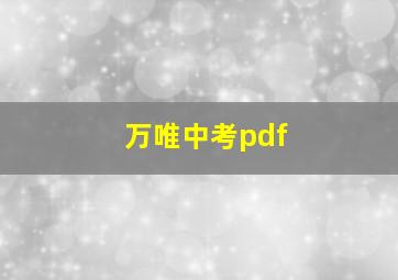 万唯中考pdf