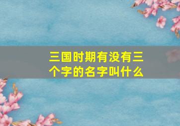 三国时期有没有三个字的名字叫什么