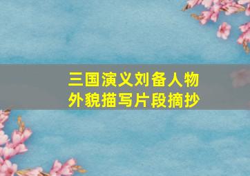 三国演义刘备人物外貌描写片段摘抄