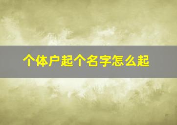 个体户起个名字怎么起