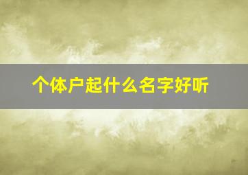 个体户起什么名字好听