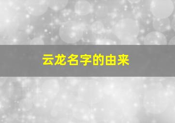 云龙名字的由来