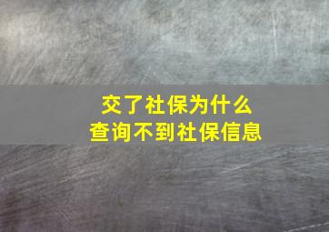 交了社保为什么查询不到社保信息