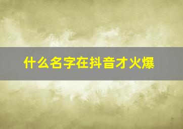 什么名字在抖音才火爆