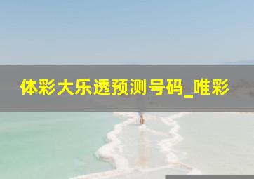 体彩大乐透预测号码_唯彩