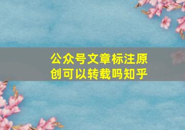 公众号文章标注原创可以转载吗知乎