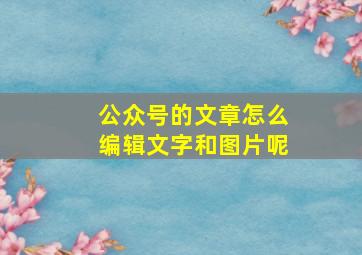 公众号的文章怎么编辑文字和图片呢