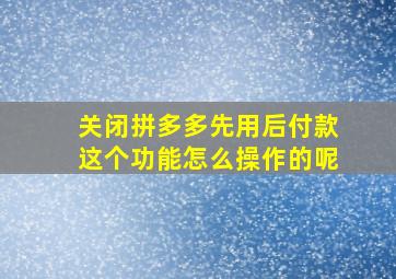 关闭拼多多先用后付款这个功能怎么操作的呢