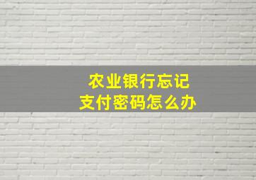 农业银行忘记支付密码怎么办