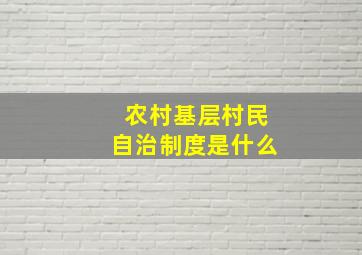 农村基层村民自治制度是什么