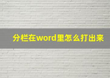 分栏在word里怎么打出来