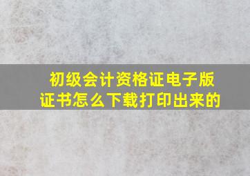 初级会计资格证电子版证书怎么下载打印出来的