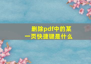 删除pdf中的某一页快捷键是什么